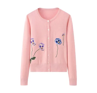 Lovely Round Neck Girl Sweater Custom Kids Clothing Long Sleeve Embroidered Children's Sweater Cardigan for Spring Autumn