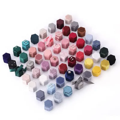 Luxury Wedding Jewellery Packaging Case Display Mini Portable Velvet Ring Box Hexagon Jewelry Boxes Jewelry Gift Packaging Box