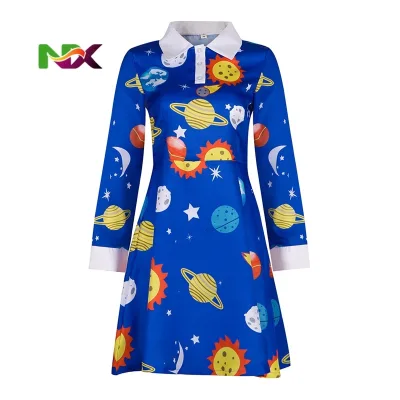 Magic School Bus Print Dress Cosplay Costume Long Sleeve Halloweened Outfit
