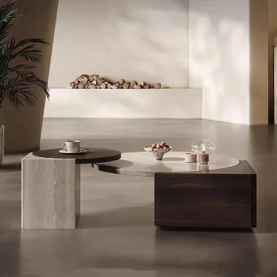 Wabi-sabi Style Marble Tea Table Set Modern Light Luxury Minimalist Creative Home Furniture Coffee Table