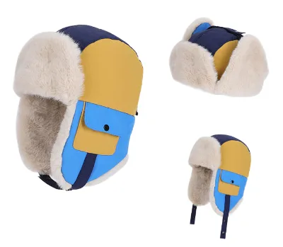 Color Block Winter Kids Children Buffalo Plaid Faux Fur Earflap Trooper Trapper Hat with Sherpa Fur Lining for Party & Sports