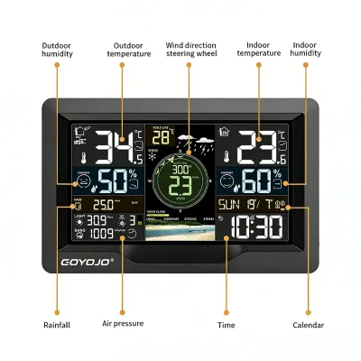 Solar Powered WiFi Weather Station 7-in-1 APP Indoor/Outdoor Wireless Thermometer Hygrometer Rain Gauge Wind Speed 5-inch Screen