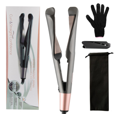 2 in 1 Flat Iron Curler Twist Professional Dual Voltage Titanium Tourmaline Ionic Ceramic Hair Straightener