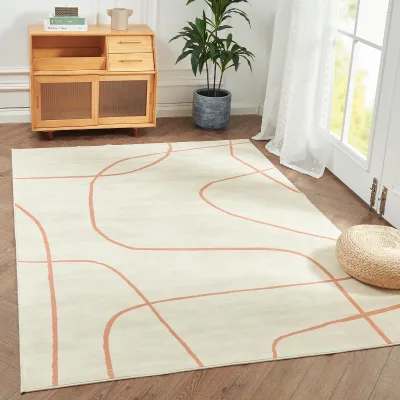 Modern Geometric Rug Contemporary Indoor Non-slip Bedroom Kitchen Dining Room Mat Machine Washable Carpet