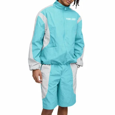 Men's Zip-up Softshell Nylon Tracksuit Set Including Sports Jacket and Shorts, Unisex Activewear