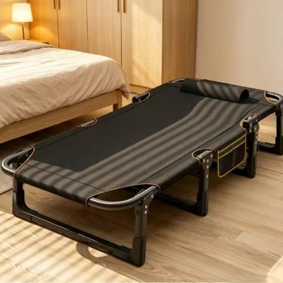 Portable Metal Outdoor Folding Bed with Oxford Cloth Surface Reclining Camping Lounge Bed for Patio Beach Travel