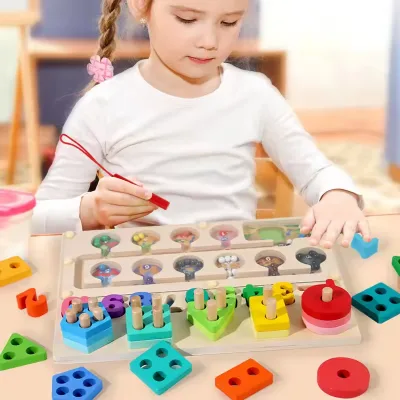 Montessori Wooden Sorting And Stacking Toys For Toddlers Baby Shape Sorter And Color Stacker Blocks