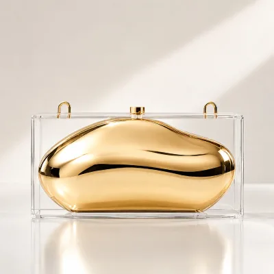 Niche Brand Design Transparent Acrylic Clutch Handbag Women's Fashionable Gold Silver Evening Bag Metal Chain Crossbody Bag