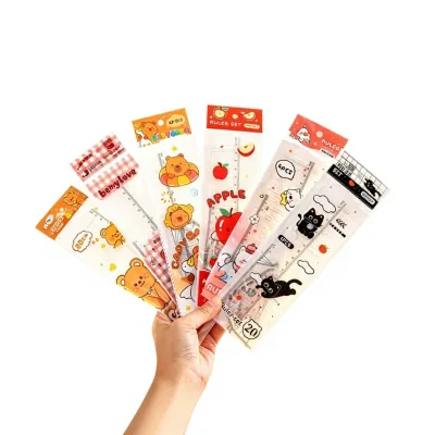 Cartoon Plastic Four-Piece Ruler Set for Elementary School Exams Drawing Measuring Tools Protractor Triangle Ruler 20cm