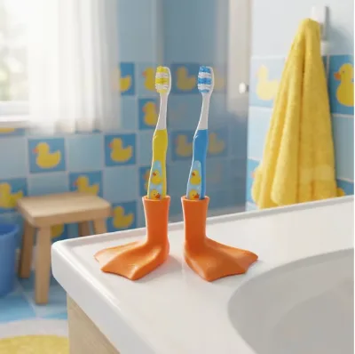 A Pair of Cute Duck Foot-Shaped Bathroom Multi-Functional Storage Rack Toothbrush Holder