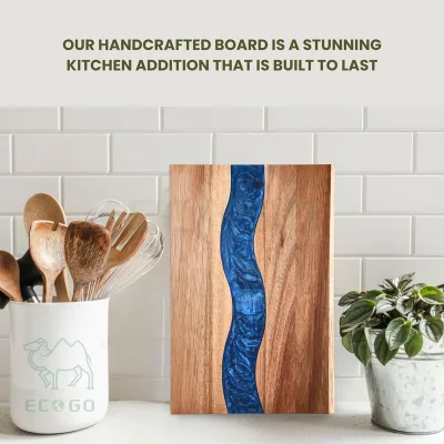 Wood Charcuterie Board with Blue Epoxy Resin Art Olive Wood Cutting Board with Kitchen Serving Tray