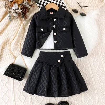 Boutique 2Pcs Girl Clothing Set for Children Long Sleeve Lapel Coat with Pleated Skirt in Cotton Fabric Comfortable Stylish