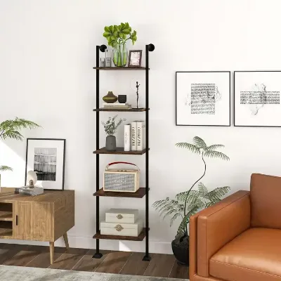 Wholesale Wooden Book Shelf 5-Tier Ladder Shelf Tall Narrow Bookcase Metal Wood Free Standing Book Storage Shelf