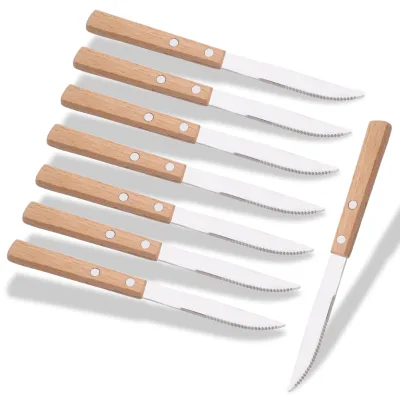 5/8pcs Retro Wooden Handle Dinnerware Cutlery Set Stainless Steel Tableware Steak Knife Silverware Western Flatware Set