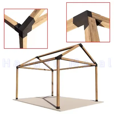 Heavy Duty 6x6 Pergola Bracket 15°Slanted Roof Wall Mount DIY Pergola Gazebo Kit 3-Way Angled Steel Post Bracket Nature Pressure
