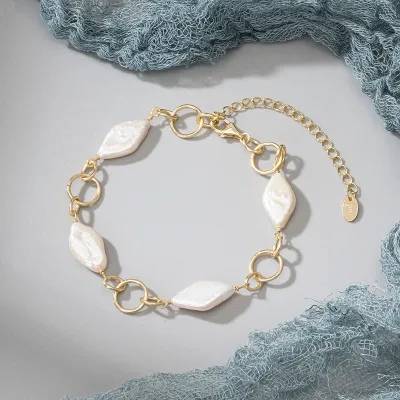 Women and Girls' Adjustable 925 Silver and 14K/18K Gold Plated Extension Chain New Design Cultured Freshwater Pearl Bracelet