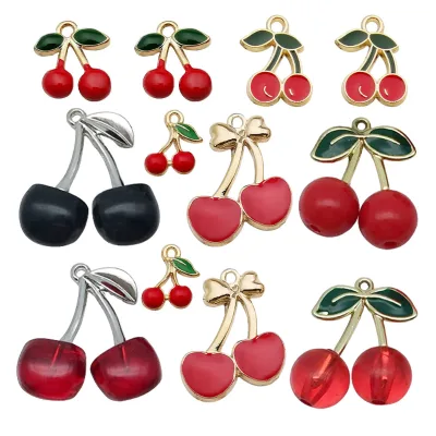 Cherry Drop Oil Alloy Pendants for DIY Jewelry Making Bracelet Necklace Pendant Earring Accessories