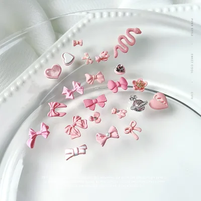 Kawaii Rhinestone Candy Colored Bow Nail Charms Pink Bow Nail Supplies Deco