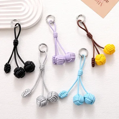 PU Leather Rope Braided Ball Mobile Phone Pendant Hanging Keychain Sweet All-match Bag Women's Purely Handmade Ornament