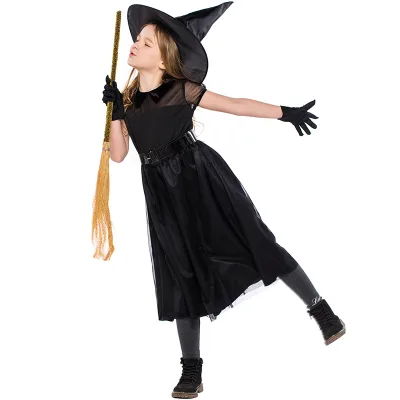 Halloween Witch Costume Little Black Gauze Witch Girl's Halloween Style Cosplay for Kids & Anime Fans