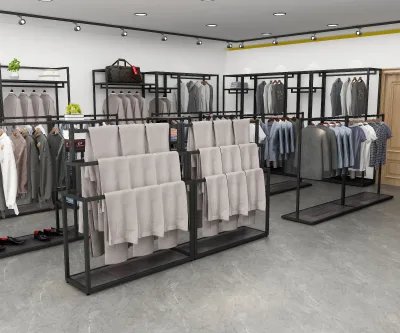 Factory Customized Cheap Boutique Clothing Showroom Garments Racks Display Hanging Shelf Metal Racks