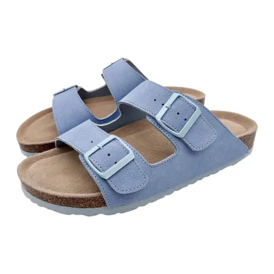 Custom Women's Flat Sandals with Cork Foot Bed Open Toe Slides Adjustable Slip on Suede Slippers Cork Sandals