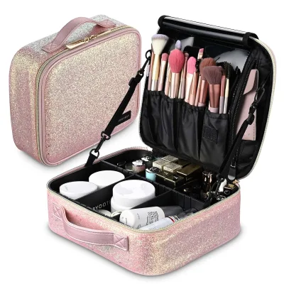 Professional PU Cosmetic Makeup Bag With Adjustable Dividers Portable Makeup Storage Bag & Case