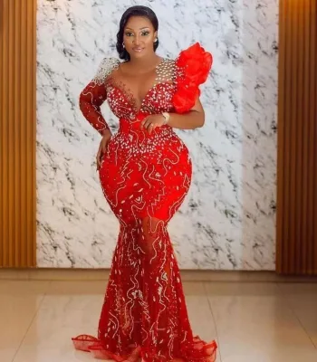 Manufacturer Customization New African Red Shoulder Fishtail Hip Dress Ball Gown Floor-Length ELEGANT Quick Dry Annual Dinner