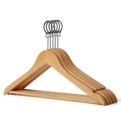 Luxury Hotel Garment Racks Anti-Theft Detachable Coat Wooden Hanger Double Tier Stainless Steel Hooks Multifunction Wardrobe Bag