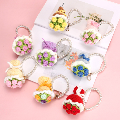 Handmade Crochet Mini Flower Bouquet Cute Rose Sunflower Gifts Crochet Flowers Valentine's Day Gift Crochet Toy Keychain