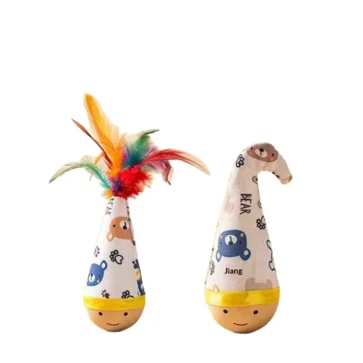 Cat Toy Wooden Roly-Poly Self-Amusing Boredom-Buster Scratch-Bite-Resistant Feather Teaser All-In-One Energy-Draining Toy Model