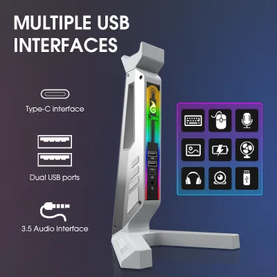 Creative Headphone Stand LDON-ZH001, USB Hub Type-C Charging 2 USB Ports 3.5mm Jack Black