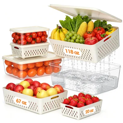Fruit Storage Containers for Fridge, Produce Saver Keep Berry Fruits Vegetables Meet Fresh Longer, Dishwasher Safe