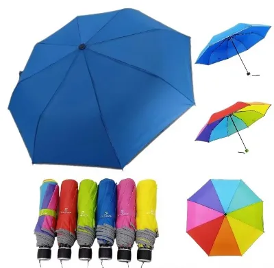 Manual Open Compact Portable 3 Folding Umbrella with Safe Reflective Piping for Kids Adults Polyester Black Metal Contemporary