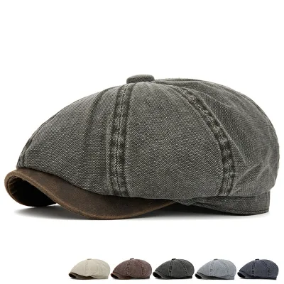 2026 Spring New Arrival British Washed Cotton Denim Gorras Newsboy Hat Retro Outdoor Casual Painters Beret Hat