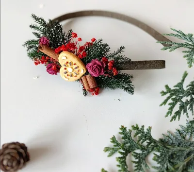 Red Gingerbread Heart Christmas Headband Winter Flower Magaela Present for Xmas Party Girl's Headpiece