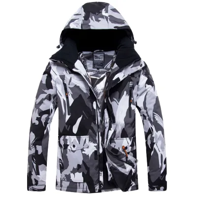 Wholesale Waterproof Windproof Breathable Zipper Front Allover Print Men's Ski Jacket