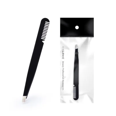 Personalized High Quality Black Face Hair Trimmer Slanted Eyebrow Tweezers With Comb