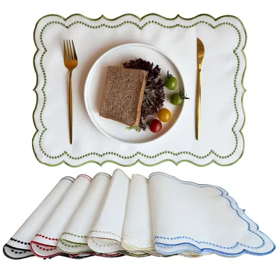 Place Mats Embroidered Pattern Scalloped Edge Finish Japan Style Reusable Customizable Table Mat