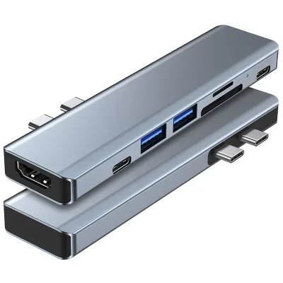 2026 Wholesale 7 in 1 Dock Station Dual Usb C Hub with Card Pro Pad Multi-function Converter for