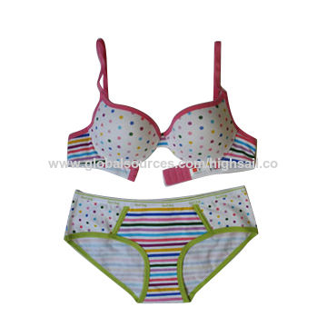 Ladies' cotton elastane bra sets with all over print