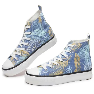 Hot Sale Women Casual Custom Canvas Sneaker Shoes Lace up Blue Print Canvas Trendy Shoes for Women