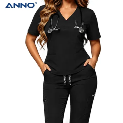ANNO Professional Split Hem Scrubs Set for Men Women - Stretch Twill TR Fabric Medical Uniform - Custom Logo Nursing Set