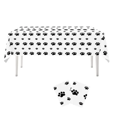 1 Piece Black Dog Paw-themed Birthday Party Tablecloth and Disposable Party Decoration Supplies for Festival Party&Weddings