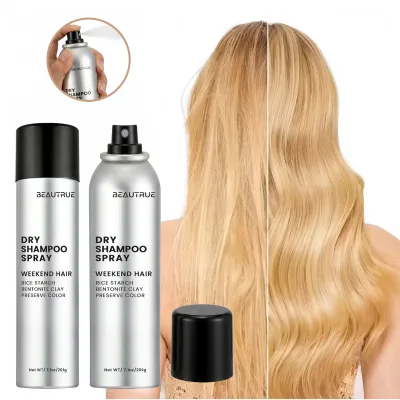 Private Label Waterless Hair Wash Shampoo Powder Fine Mist Adds Light Volume Texture Professional Clean Quick Styling Spray