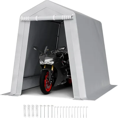 6x8x7 FT Heavy-Duty Portable Outdoor Storage Shed Tent with Roll-Up Zipper Door & Vents, UV-Resistant Canopy for Motorcycle