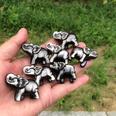 Wholesale Obsidian Elephant Crystal Animals Sliver Obsidian Elephant Statue for Gift