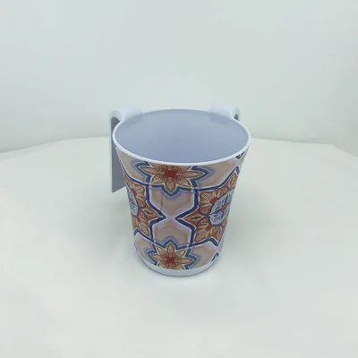 Melamine Double Handle Mug, American Retro Floral Tile Pattern
