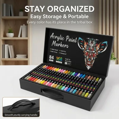 1Pcs 168 Colors Acrylic Paint Marker Kit Dual Tip Waterproof Vibrant Ink for Rock Painting DIY Crafts & Art Creation