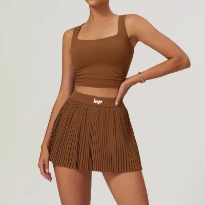 Tennis Skirt Workout Clothes Ladies Outdoor Fitness Two-piece Tennis Skirt Yoga Set Pockets Workout Clothes Sportswear